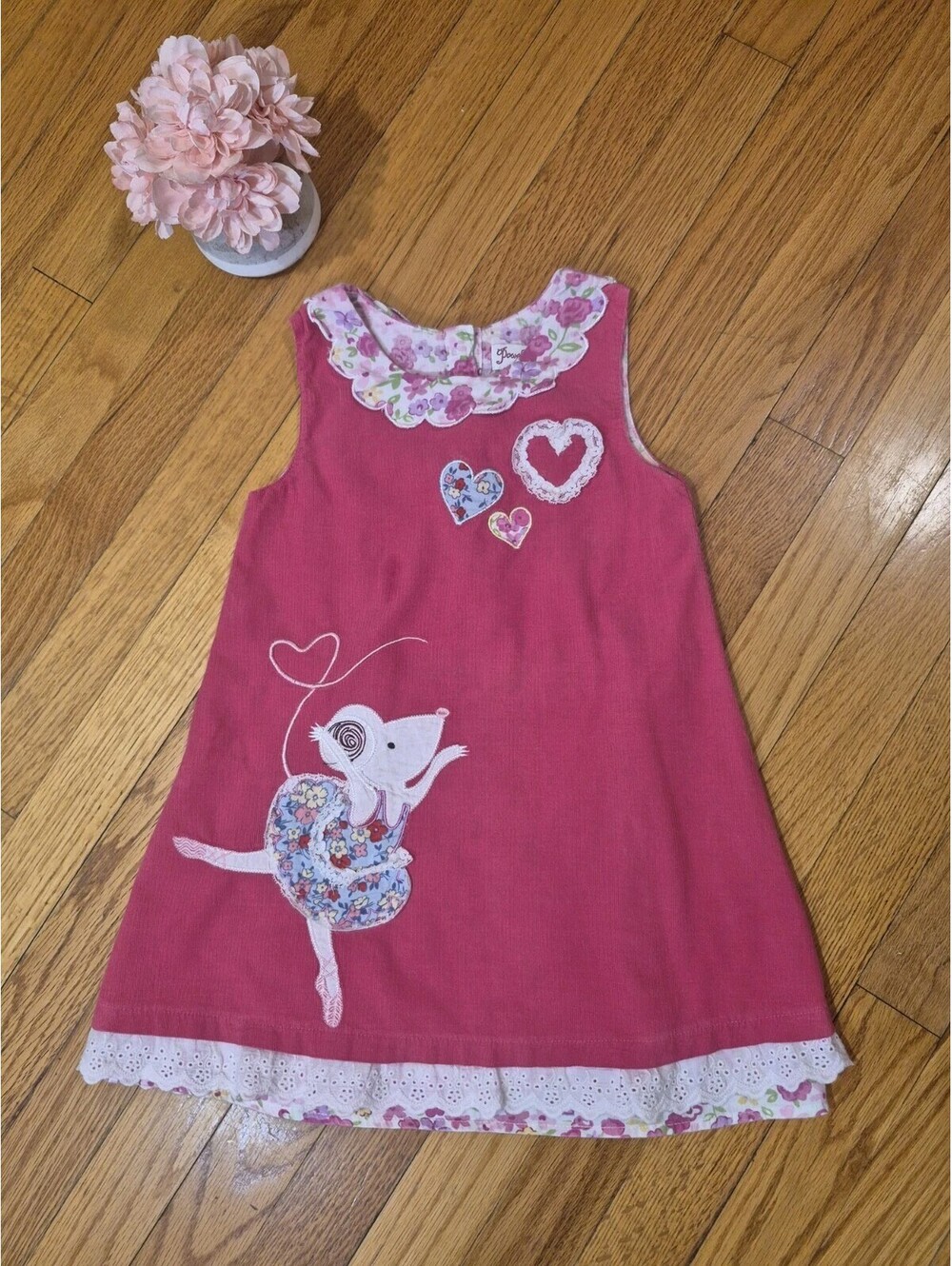 Powell Craft England Barbie Pink Dress Cordoroy Floral Lined 2/3 Y, Patchwork